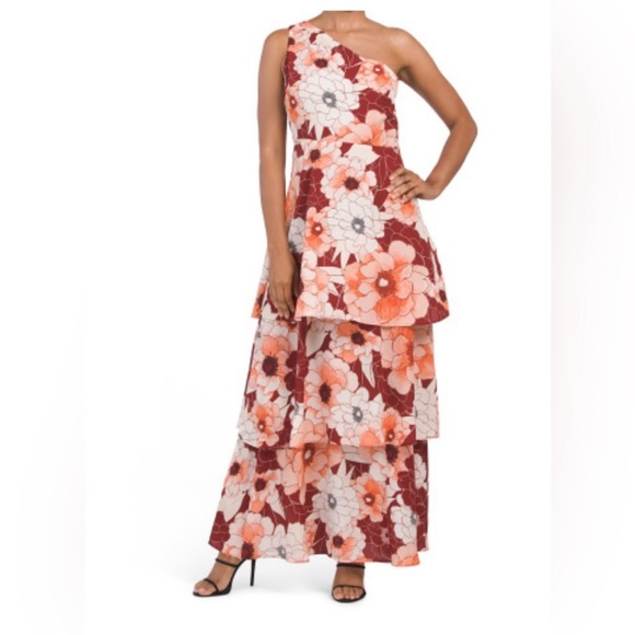Rachel Roy Vixon Floral Rita one shoulder Ruffle Tiered maxi dress size 6 NWT - Picture 1 of 5